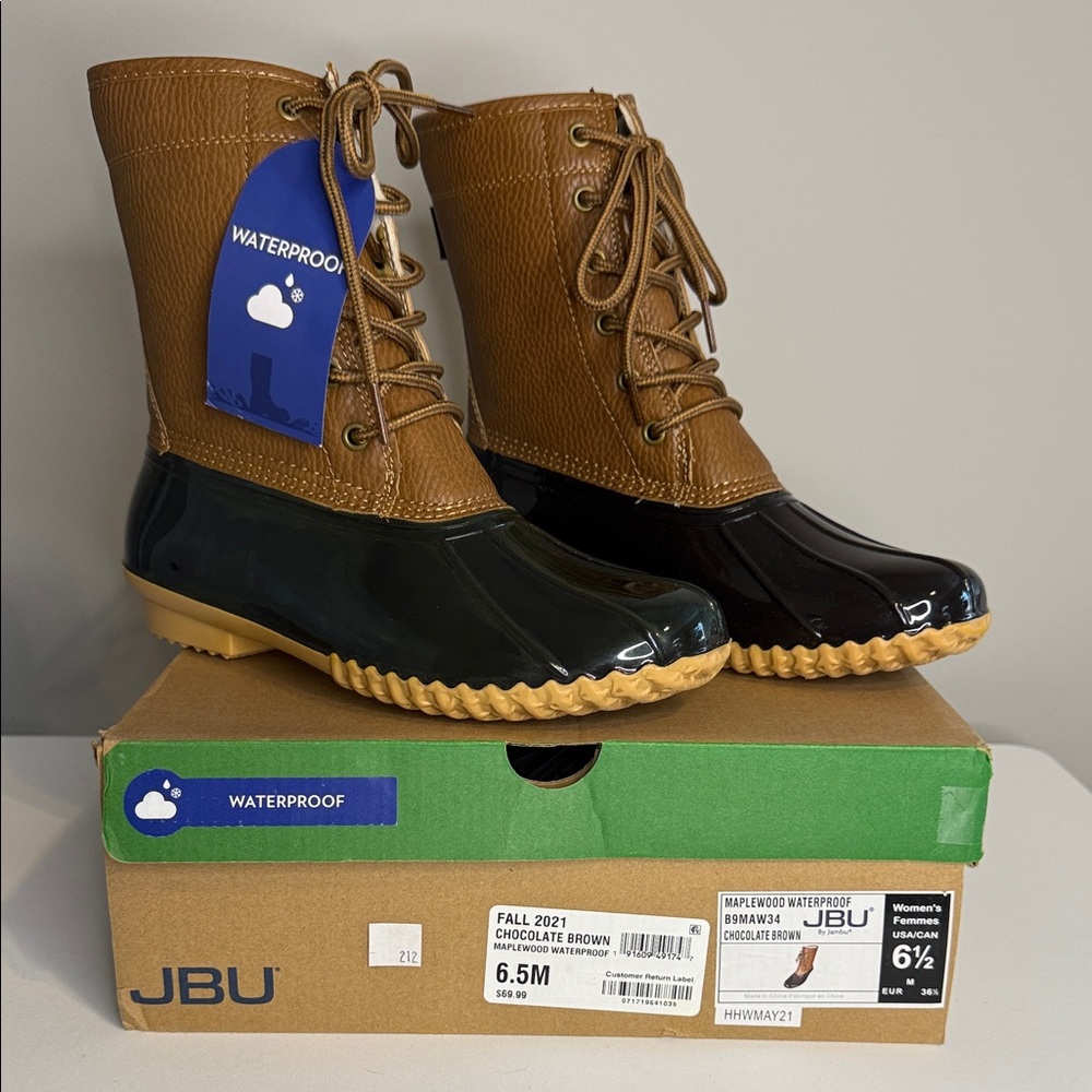 JBU Chocolate Brown Maplewood Waterproof Boots - sz 6.5 - NIB